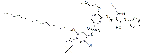 3-(3-Cyano-5-hydroxy-1-phenyl-1H-pyrazol-4-ylazo)-4-(2-methoxyethoxy)-N-[5-hexadecyloxy-2-hydroxy-4-(1,1,3,3-tetramethylbutyl)phenyl]benzenesulfonamide CAS#: 99791-33-0