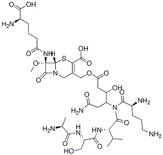 (7S)-7-[[(R)-5-Amino-5-carboxy-1-oxopentyl]amino]-7-methoxy-3-[[[6-amino-3-hydroxy-4-(L-alanyl-L-seryl-L-ornithyl-L-valylamino)-1,6-dioxohexyl]oxy]methyl]cepham-3-ene-4-carboxylic acid CAS#: 99313-75-4