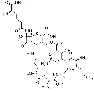 (7S)-7-[[(R)-5-Amino-5-carboxy-1-oxopentyl]amino]-7-methoxy-3-[[[6-amino-3-hydroxy-4-(L-ornithyl-L-valyl-L-ornithyl-L-valylamino)-1,6-dioxohexyl]oxy]methyl]cepham-3-ene-4-carboxylic acid CAS#: 99313-74-3