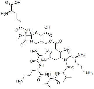 (7S)-7-[[(R)-5-Amino-5-carboxy-1-oxopentyl]amino]-7-methoxy-3-[[[6-amino-3-hydroxy-4-(L-seryl-L-ornithyl-L-valyl-L-ornithyl-L-valylamino)-1,6-dioxohexyl]oxy]methyl]cepham-3-ene-4-carboxylic acid CAS#: 99332-95-3