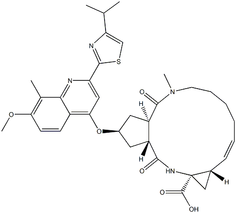 Cyclopenta[c]cyclopropa[g][1,6]diazacyclotetradecine-12a(1H)-carboxylic acid, 2,3,3a,4,5,6,7,8,9,11a,12,13,14,14a-tetradecahydro-2-[[7-Methoxy-8-Methyl-2-[4-(1-Methylethyl)-2-thiazolyl]-4-quinolinyl]oxy]-5-Methyl-4,14-dioxo-, (2R,3aR,10Z,11aS,12aR,14aR)- CAS#: 923604-58-4