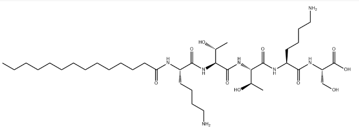 Structure of MYRISTOYL PENTAPEPTIDE-4 CAS 1392416-25-9